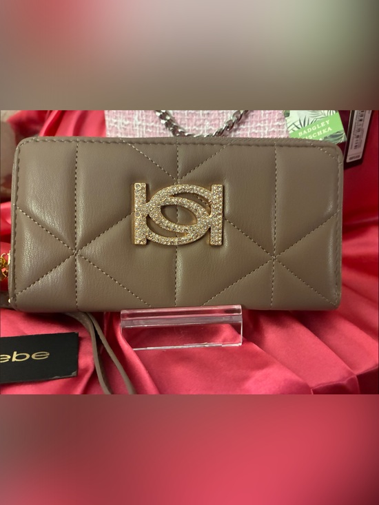 bebe Handbags - Bebe Quilted Taupe Wallet with Gold Crystal Logo-NWT